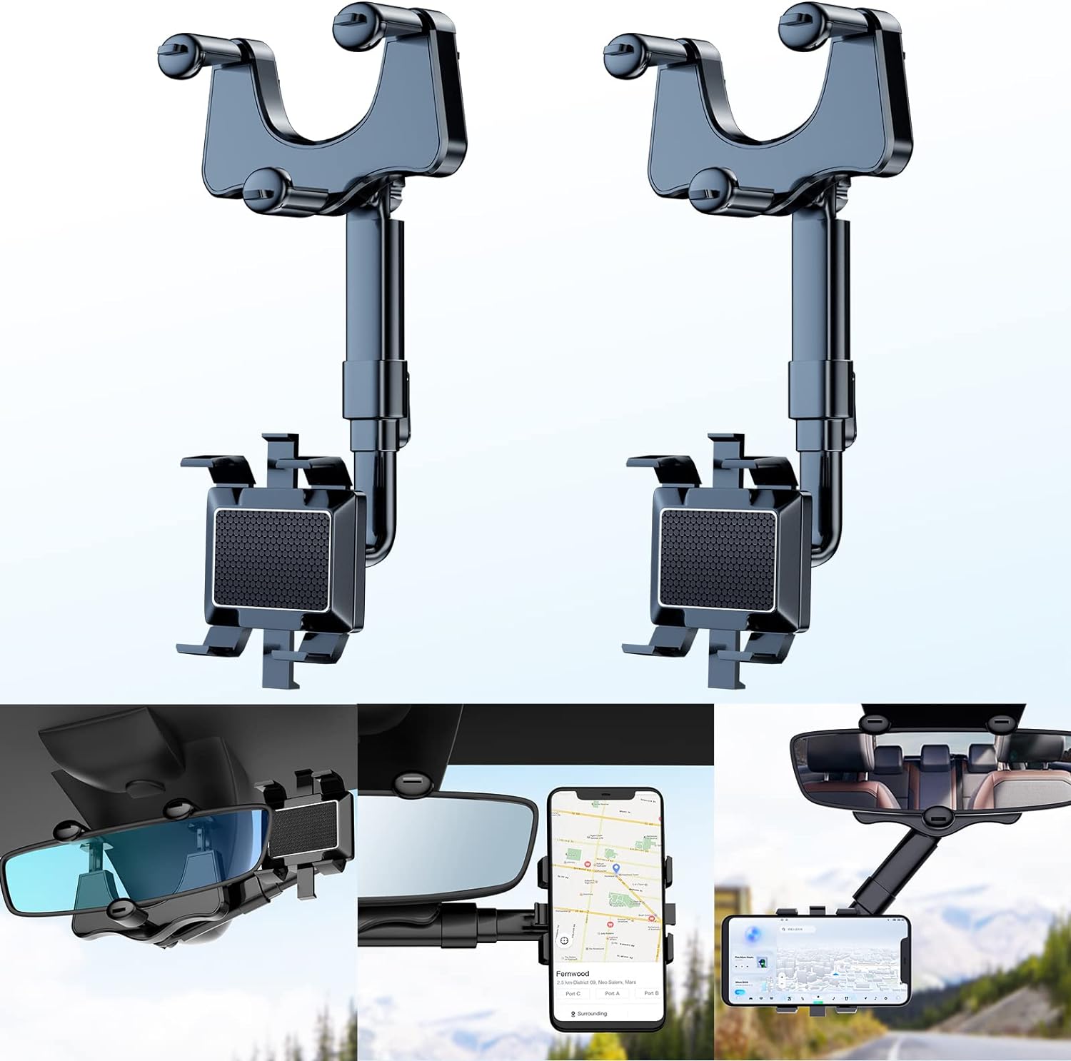 FONKEN Multifunctional Rearview Mirror Phone Holder 