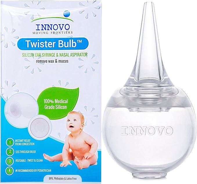 Innovo Hospital Grade Silicone Twister Bulb Baby Ear Syringe and Nasal Aspirator,