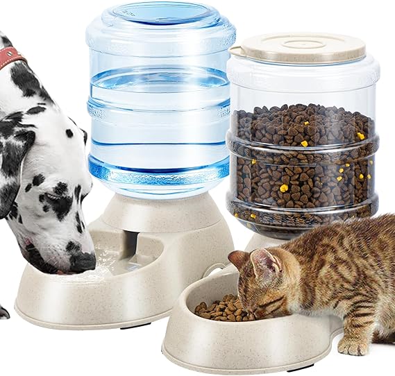 2 Pack Automatic Cat Feeder and Water Dispenser With  Pet Food Bowl 