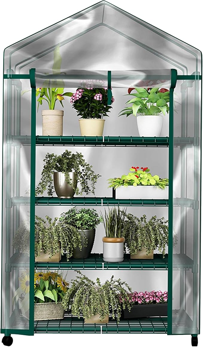 4 Tier Mini Greenhouse with Locking Wheels