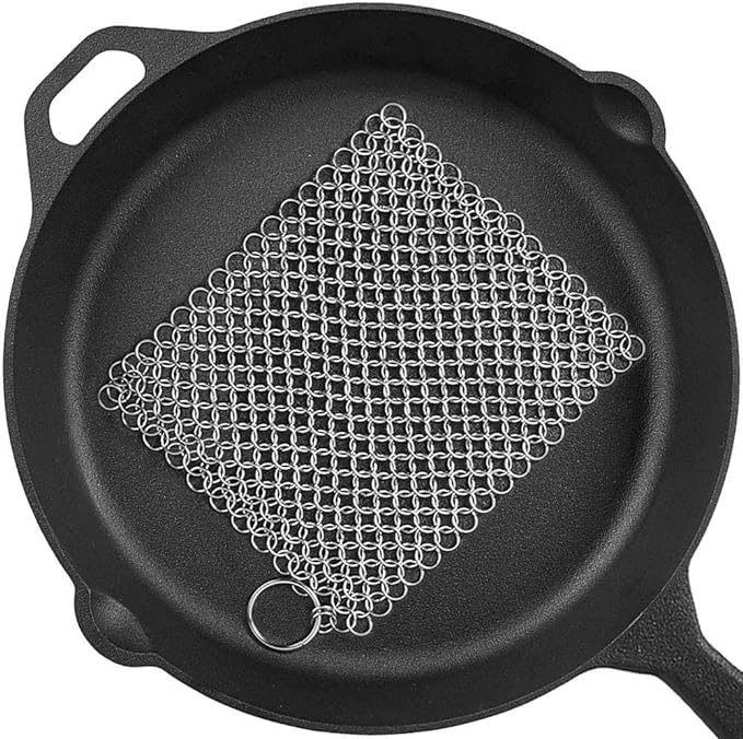 Cast Iron Cleaner Stainless Steel Chainmail Scrubber for Griddle Skillet 