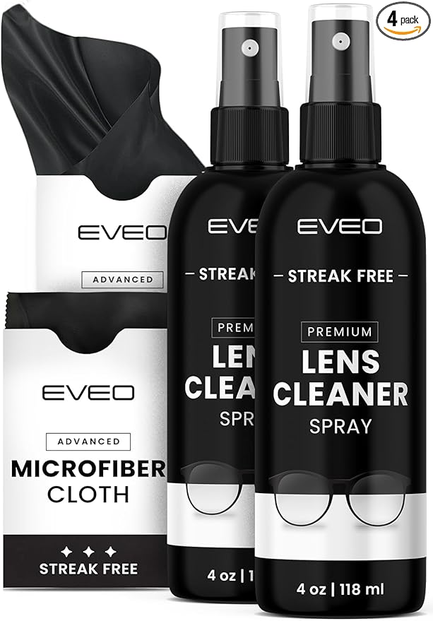 EVEO Eyeglass Cleaner Spray with Microfiber Cleaning Cloth